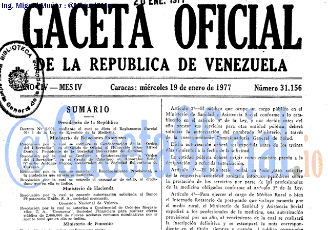 Gaceta Oficial 31156 del 19 Enero 1977