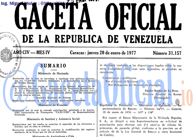 Gaceta Oficial 31157 del 20 Enero 1977
