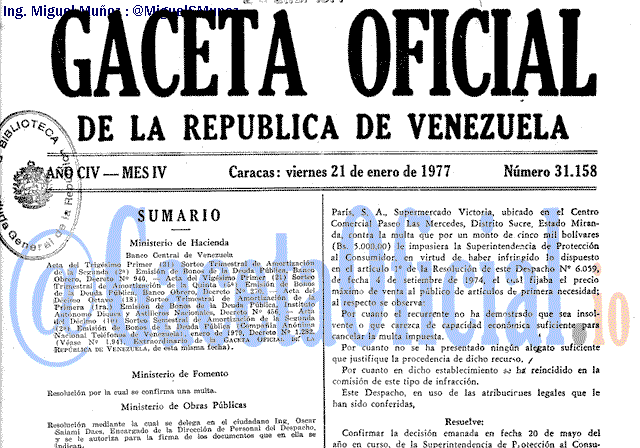 Gaceta Oficial 31158 del 21 Enero 1977