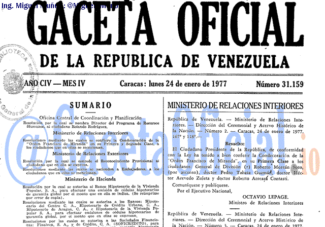Gaceta Oficial 31159 del 24 Enero 1977