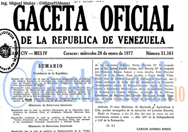 Gaceta Oficial 31161 del 26 Enero 1977