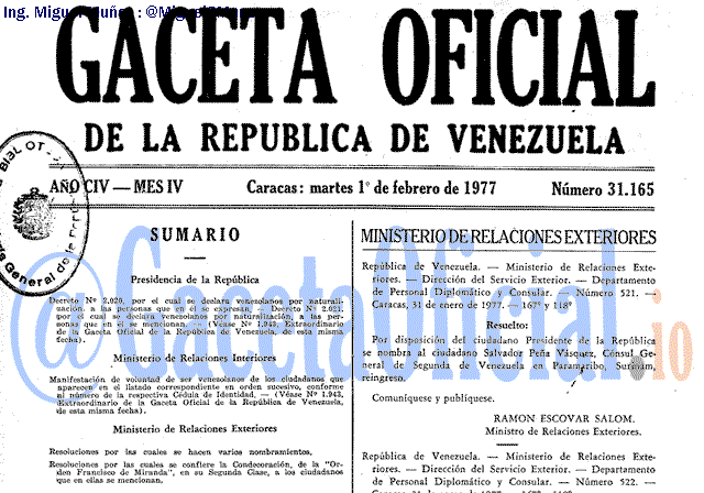 Gaceta Oficial 31165 del 1 Febrero 1977