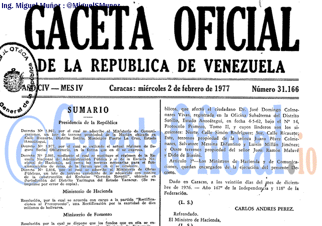 Gaceta Oficial 31166 del 2 Febrero 1977