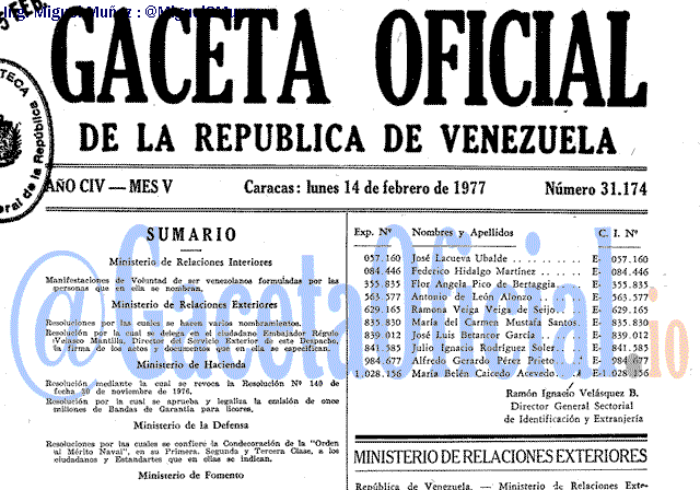Gaceta Oficial 31174 del 14 Febrero 1977