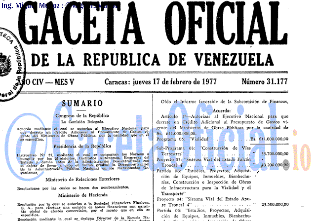Gaceta Oficial 31177 del 17 Febrero 1977