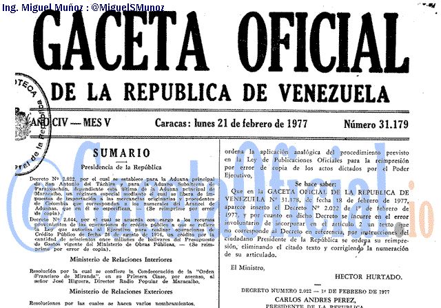 Gaceta Oficial 31179 del 21 Febrero 1977