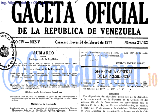 Gaceta Oficial 31182 del 24 Febrero 1977