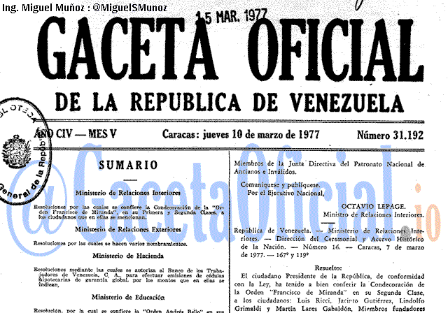 Gaceta Oficial 31192 del 10 Marzo 1977