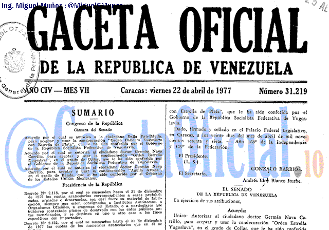 Gaceta Oficial 31219 del 22 Abril 1977
