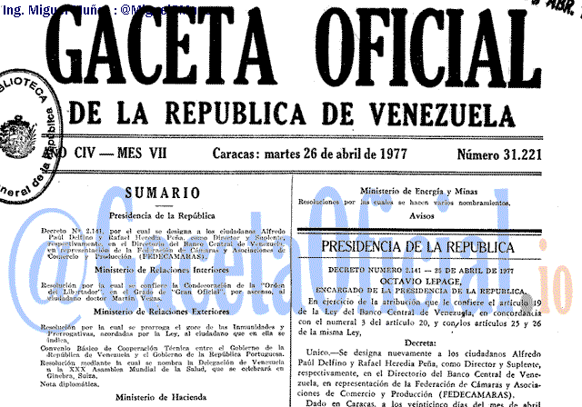 Gaceta Oficial 31221 del 26 Abril 1977