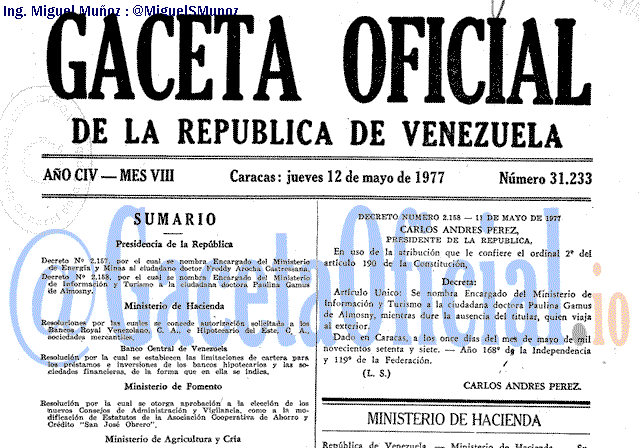 Gaceta Oficial 31233 del 12 Mayo 1977