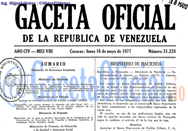 Gaceta Oficial 31235 del 16 Mayo 1977
