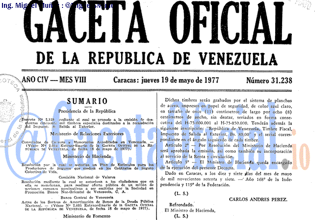 Gaceta Oficial 31238 del 19 Mayo 1977