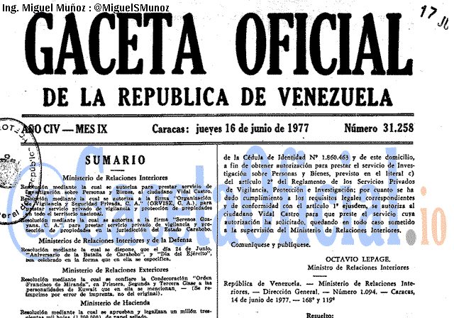 Gaceta Oficial 31258 del 16 Junio 1977