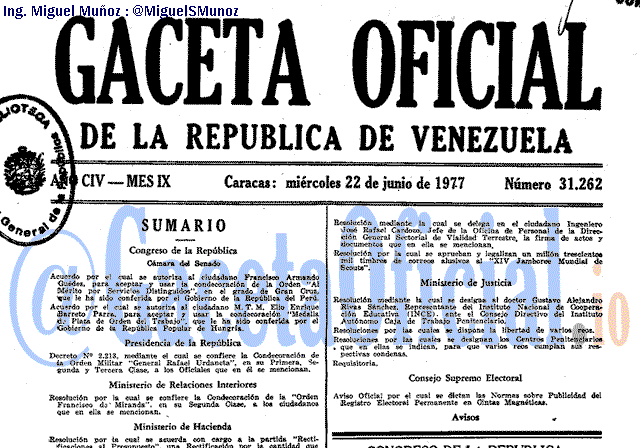 Gaceta Oficial 31262 del 22 Junio 1977