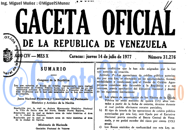 Gaceta Oficial 31276 del 14 Julio 1977