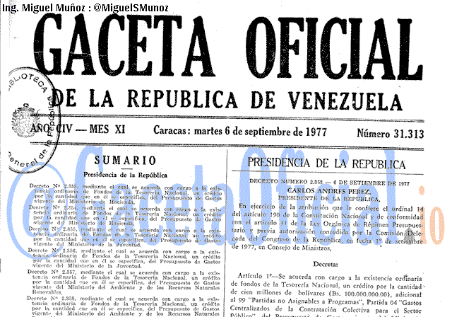 Gaceta Oficial 31313 del 6 Septiembre 1977