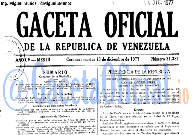 Gaceta Oficial 31381 del 13 Diciembre 1977