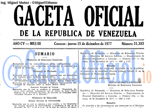 Gaceta Oficial 31383 del 15 Diciembre 1977