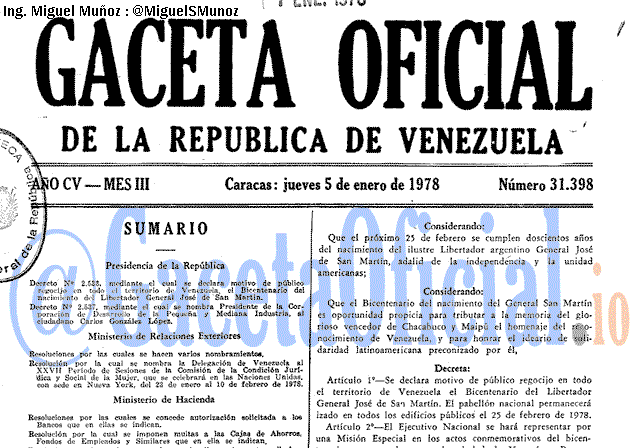 Gaceta Oficial 31398 del 5 Enero 1978