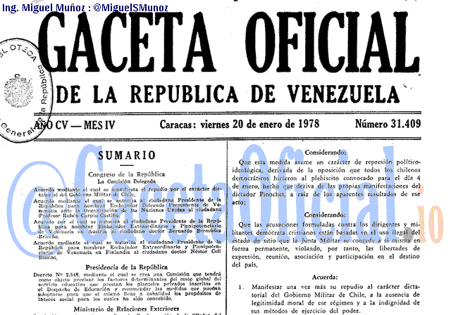 Gaceta Oficial 31409 del 20 Enero 1978