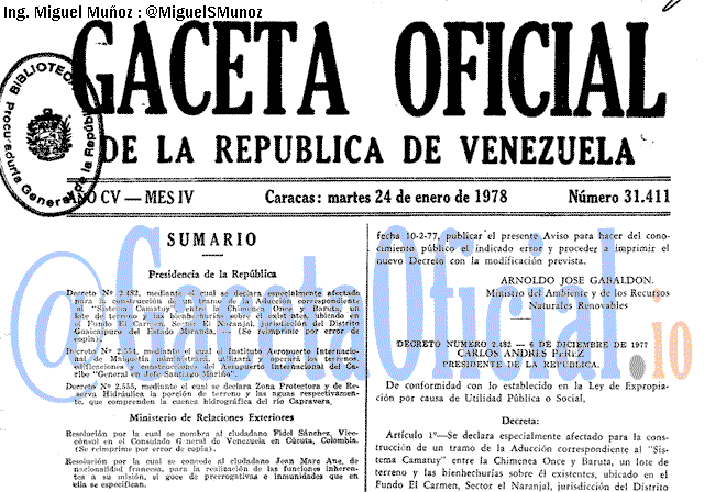 Gaceta Oficial 31411 del 24 Enero 1978