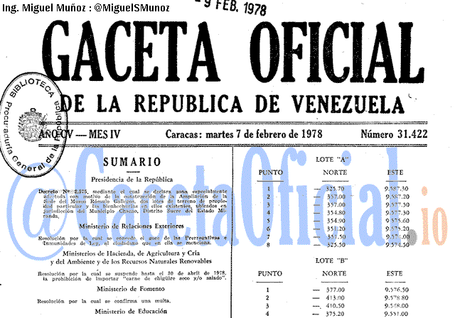 Gaceta Oficial 31422 del 7 Febrero 1978