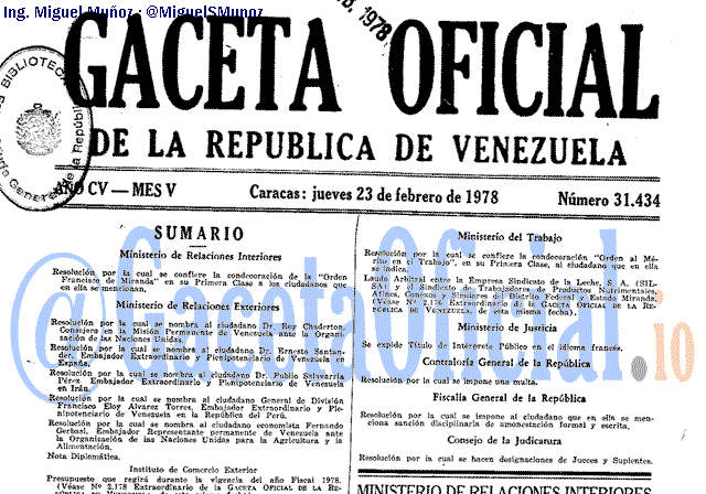 Gaceta Oficial 31434 del 23 Febrero 1978