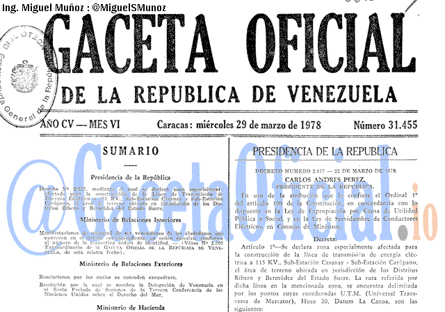 Gaceta Oficial 31455 del 29 Marzo 1978