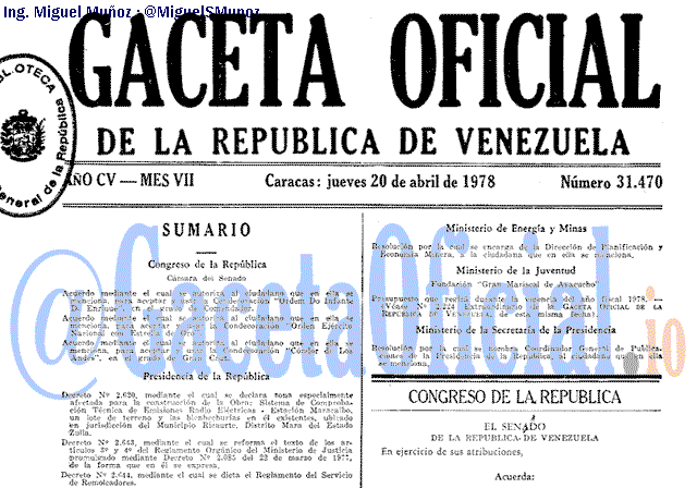 Gaceta Oficial 31470 del 20 Abril 1978