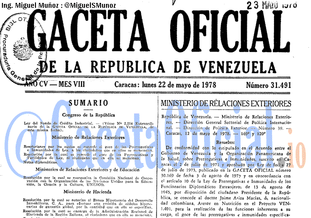 Gaceta Oficial 31491 del 22 Mayo 1978