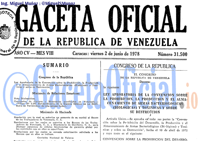 Gaceta Oficial 31500 del 2 Junio 1978