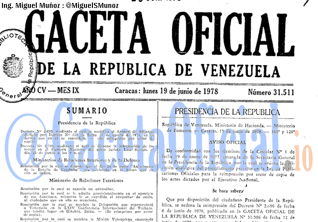 Gaceta Oficial 31511 del 19 Junio 1978