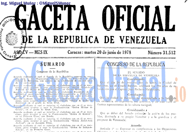 Gaceta Oficial 31512 del 20 Junio 1978