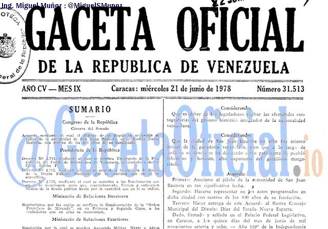 Gaceta Oficial 31513 del 21 Junio 1978