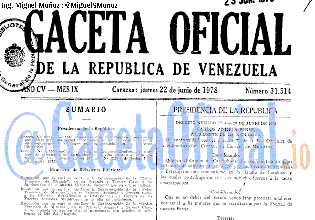 Gaceta Oficial 31514 del 22 Junio 1978