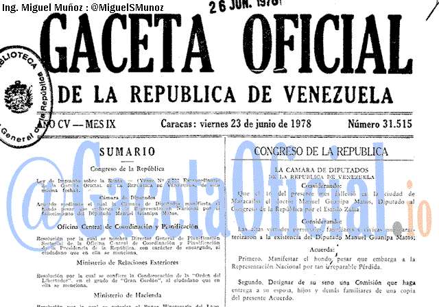 Gaceta Oficial 31515 del 23 Junio 1978