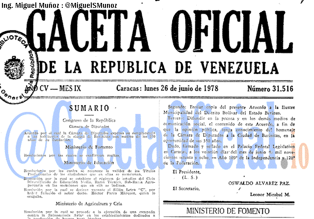 Gaceta Oficial 31516 del 26 Junio 1978
