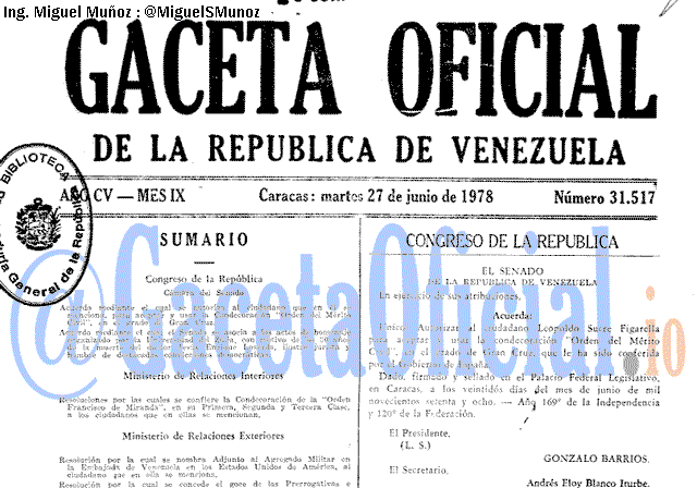Gaceta Oficial 31517 del 27 Junio 1978