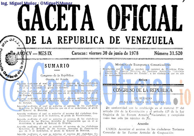 Gaceta Oficial 31520 del 30 Junio 1978