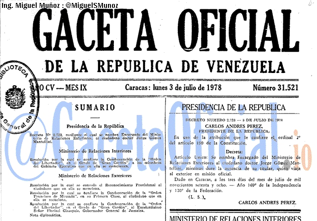 Gaceta Oficial 31521 del 3 Julio 1978