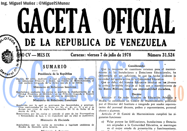 Gaceta Oficial 31524 del 7 Julio 1978