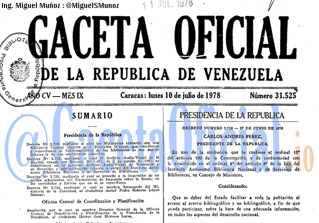 Gaceta Oficial 31525 del 10 Julio 1978