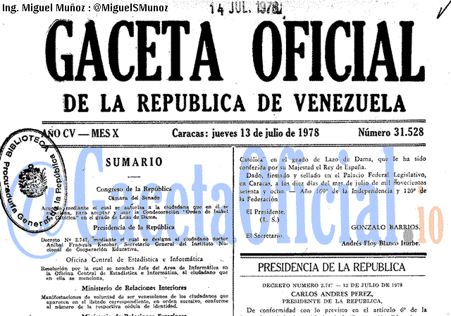 Gaceta Oficial 31528 del 13 Julio 1978