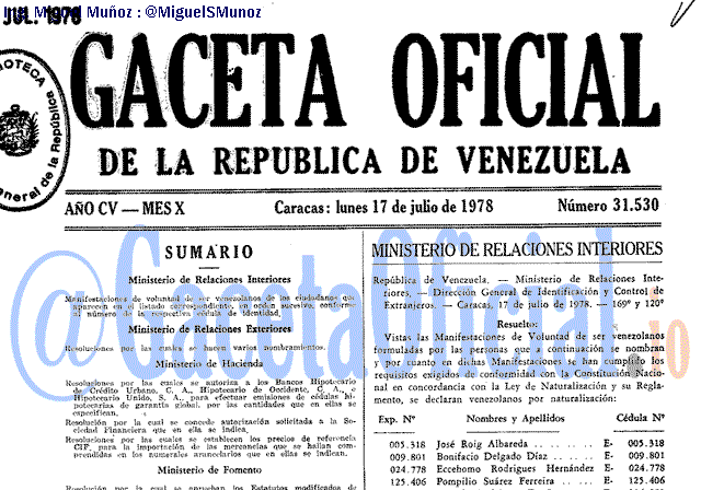 Gaceta Oficial 31530 del 17 Julio 1978