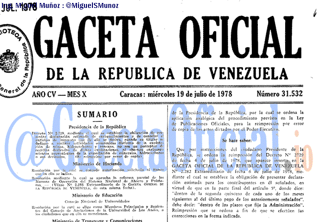 Gaceta Oficial 31532 del 19 Julio 1978