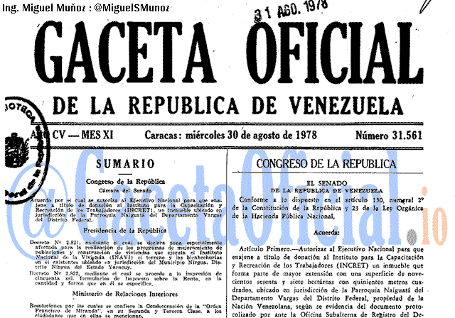 Gaceta Oficial 31561 del 30 Agosto 1978