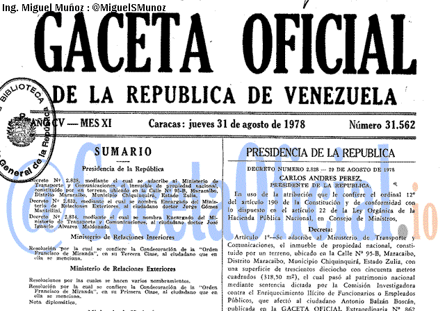 Gaceta Oficial 31562 del 31 Agosto 1978