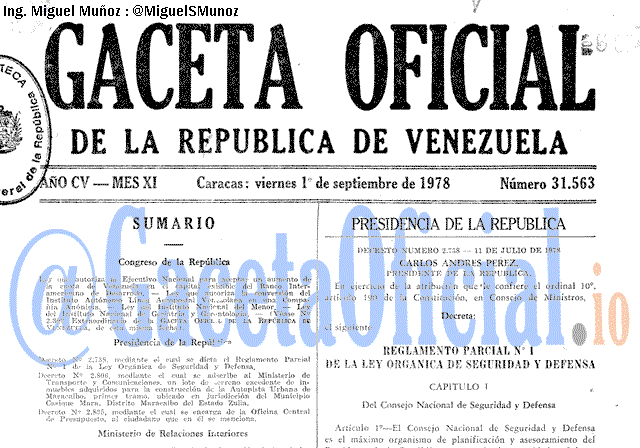 Gaceta Oficial 31563 del 1 Septiembre 1978