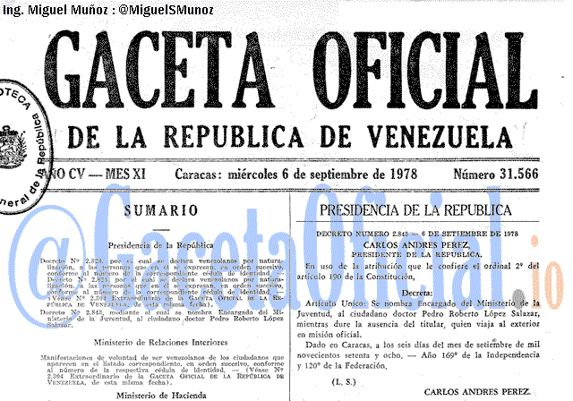 Gaceta Oficial 31566 del 6 Septiembre 1978